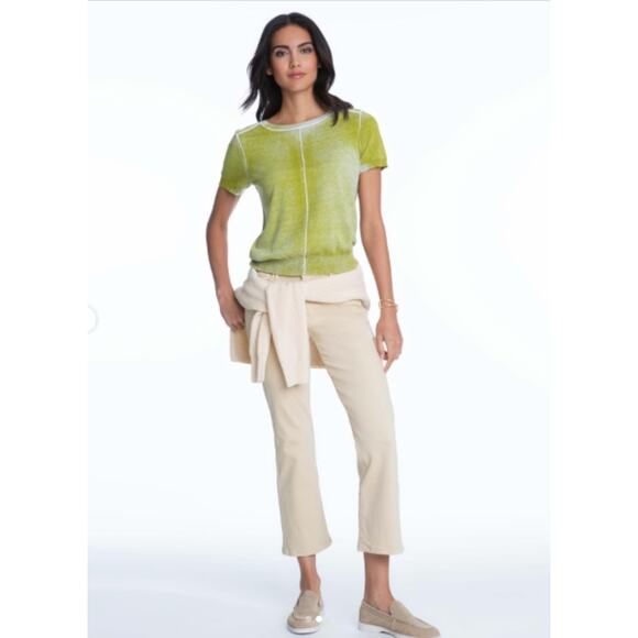 Sundance Acid Washed Short Sleeve Sweater Womens Medium Pear Green Exposed Seam - Picture 10 of 10